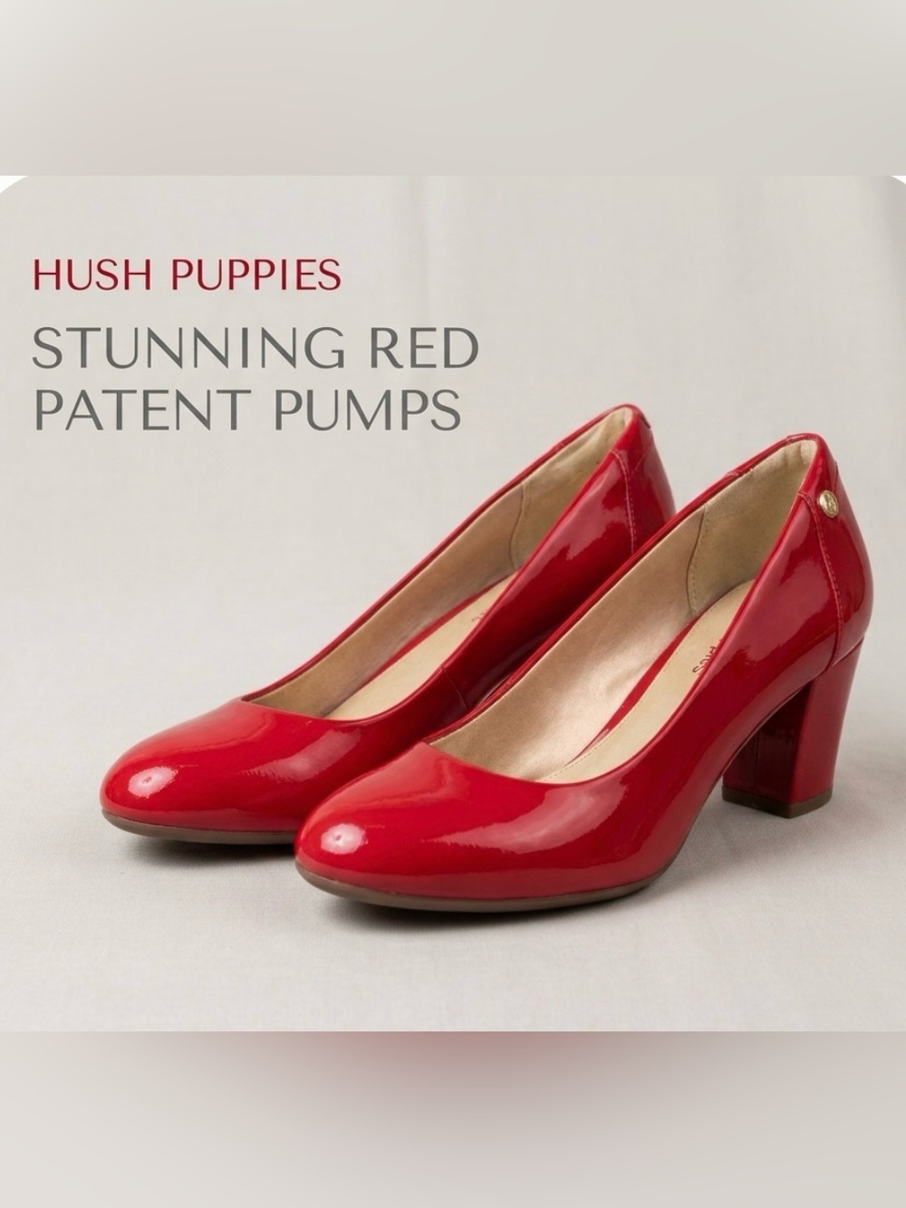 Hush Puppies Red Patent Block Heel Pumps Size 8